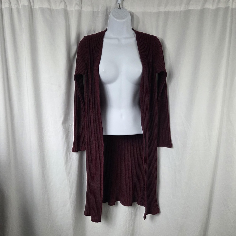 Papermoon Cardigan Sweater Womens Medium Red Longline Open Front Ribbed Knit